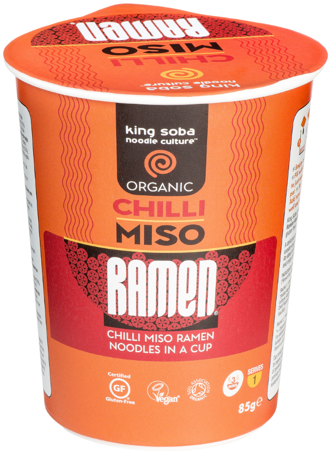 Greitai paruošiami makaronai MISO RAMEN su aitriąja paprika, ekologiški KING SOBA, 85 g