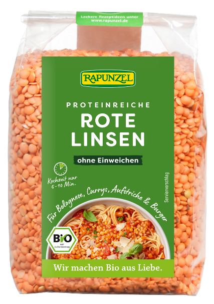 Raudonieji lęšiai, ekologiški RAPUNZEL, 500 g
