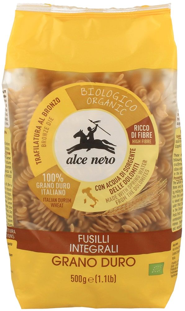 Pilno grūdo kviečių makaronai FUSILLI, ekologiški ALCE NERO, 500 g