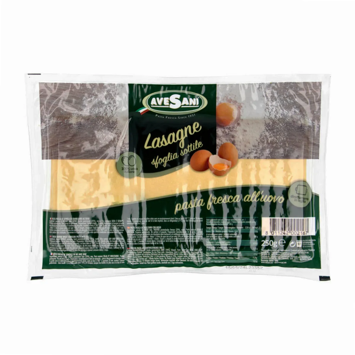 Švieži lakštai lazanijai LASAGNE SFOGLIA SOTTILE AVESANI