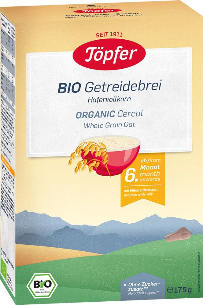 Pilno grūdo avižų košė kūdikiams nuo 6 mėn., ekologiška TÖPFER, 175 g