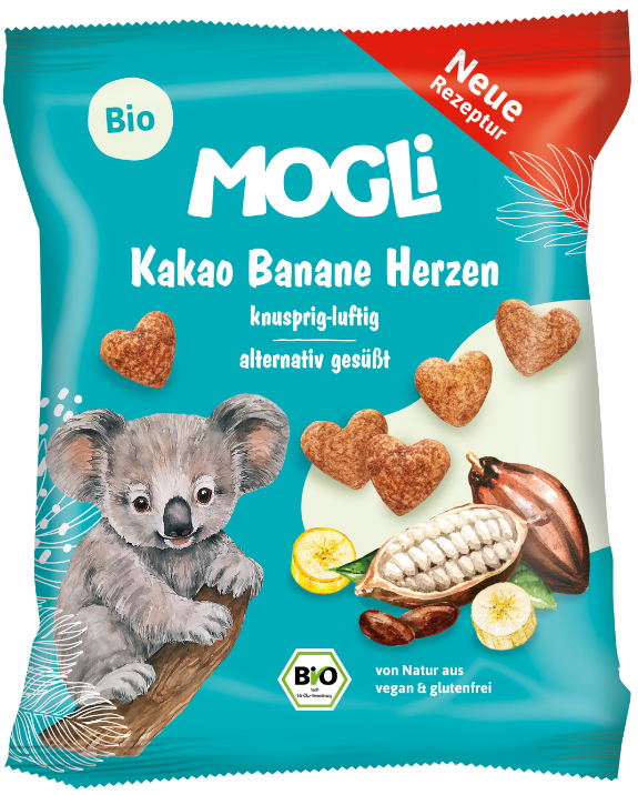 Traškios kukurūzų širdelės su kakava ir bananais, ekologiškos MOGLI, 30 g