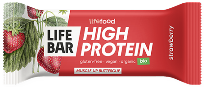 Baltyminis batonėlis su braškėmis, ekologiškas LIFEFOOD, 40 g
