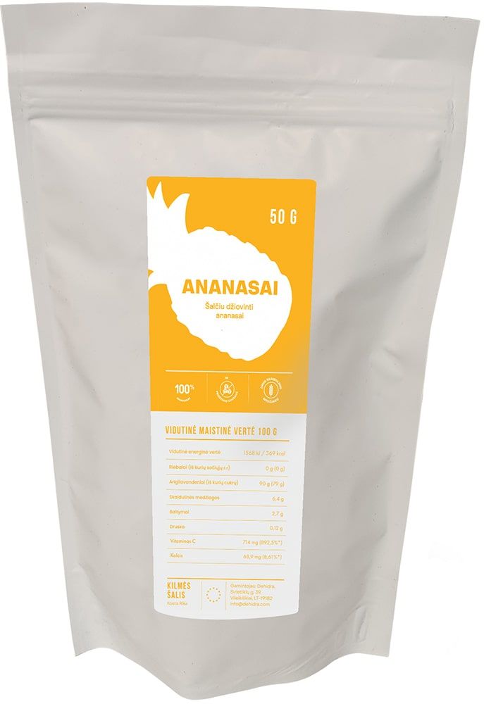 Šalčiu džiovinti ananasai DEHIDRA, 50 g