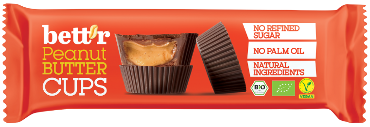 Šokoladiniai saldainiai su žemės riešutų kremu, ekologiški BETT'R, 39 g (3 x 13 g)