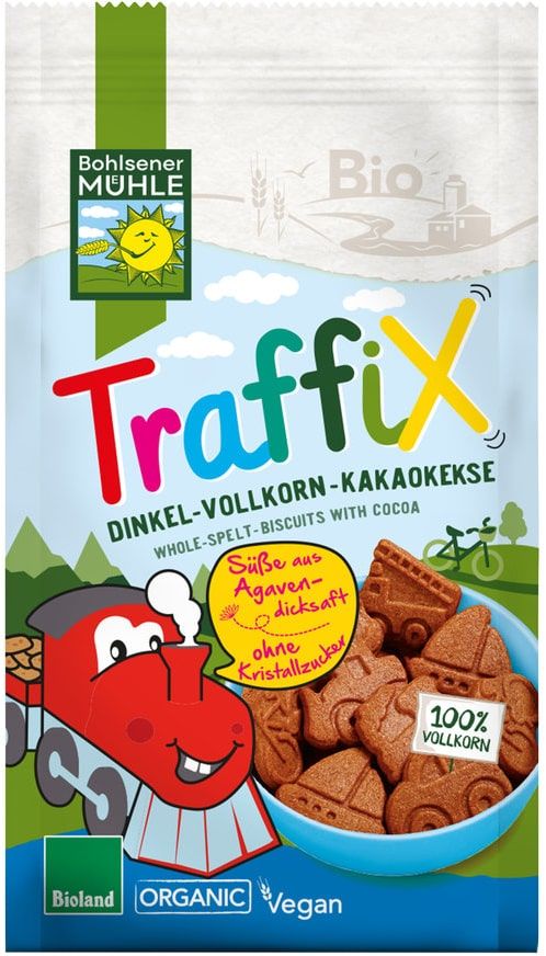 Pilno grūdo speltų sausainiai su kakava TRAFFIX, ekologiški BOHLSENER MÜHLE, 125 g