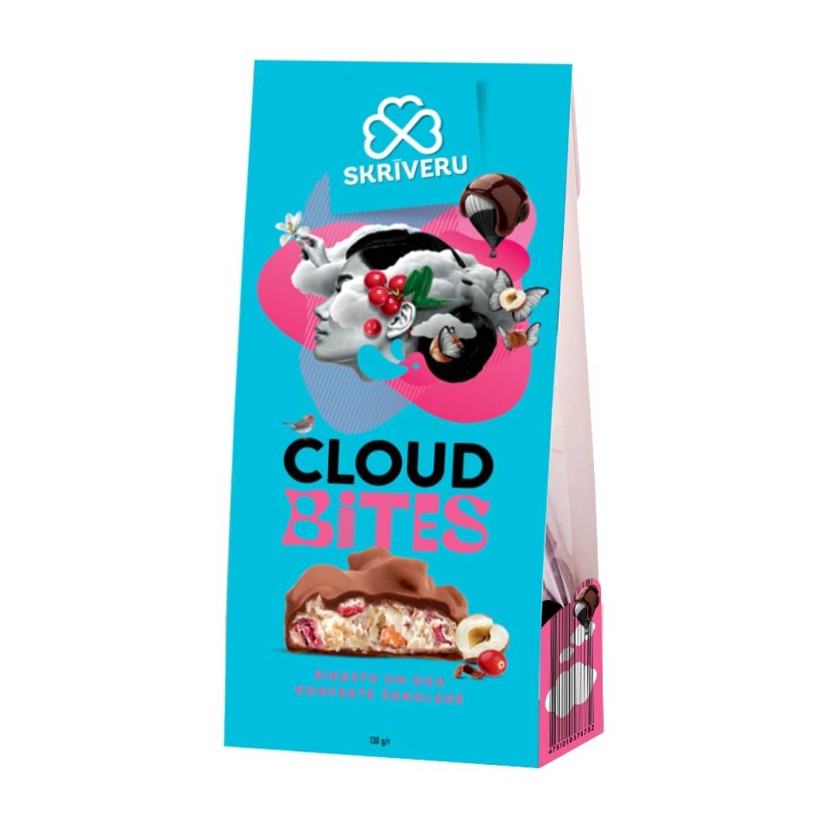 Saldainiai šokolade su riešutais ir spanguolėmis CLOUD BITES SKRIVERU