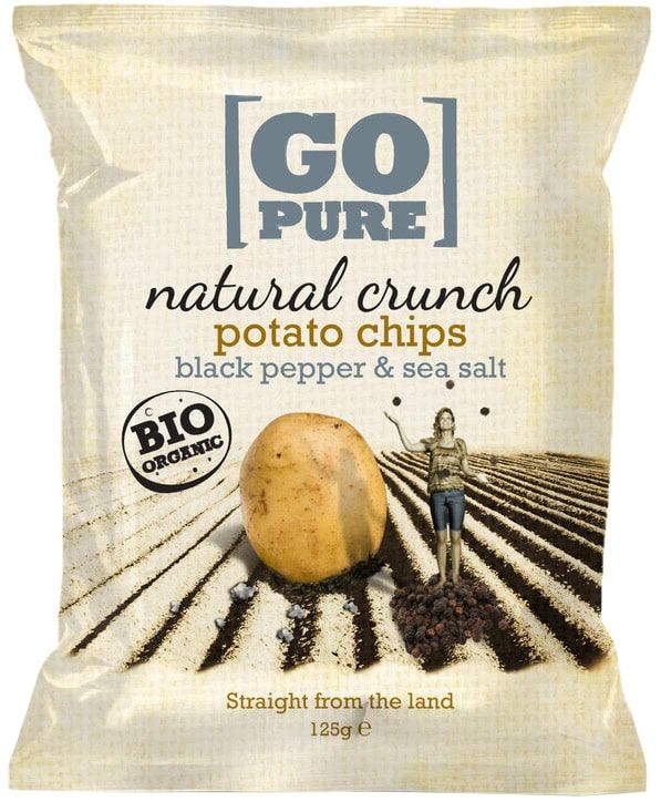 Bulvių traškučiai su juodaisiais pipirais ir jūros druska NATURAL CRUNCH, ekologiški GO PURE, 125 g