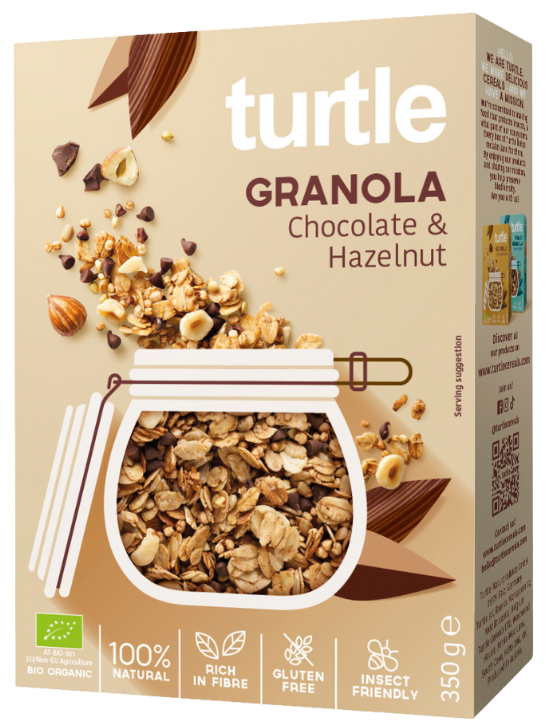 Granola su šokoladu ir lazdynų riešutais, ekologiška TURTLE, 350 g