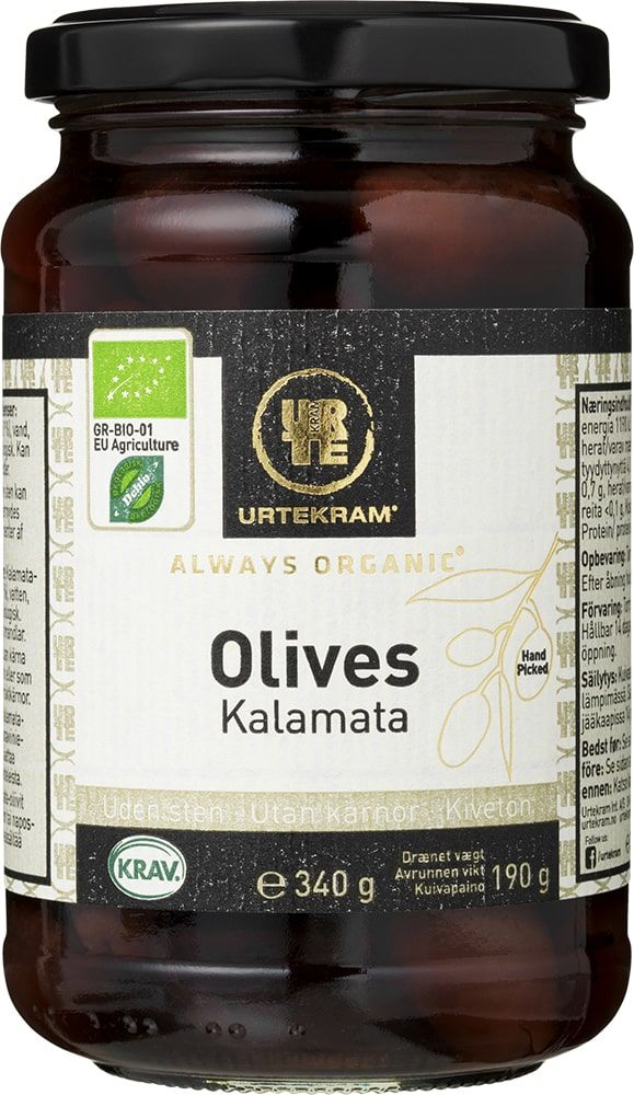 Alyvuogės KALAMATA be kauliukų, ekologiškos URTEKRAM, 340 g