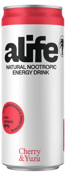 Cherry and yuzu flavored sparkling energy drink ALIFE, 330 ml