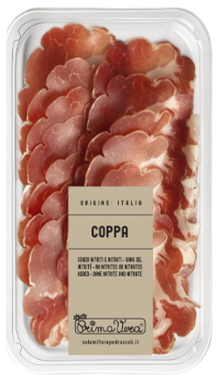 Vytinta kiaulienos sprandinė COPPA STAGIONATA, pjaustyta, ekologiška PRIMA VERA, 70 g