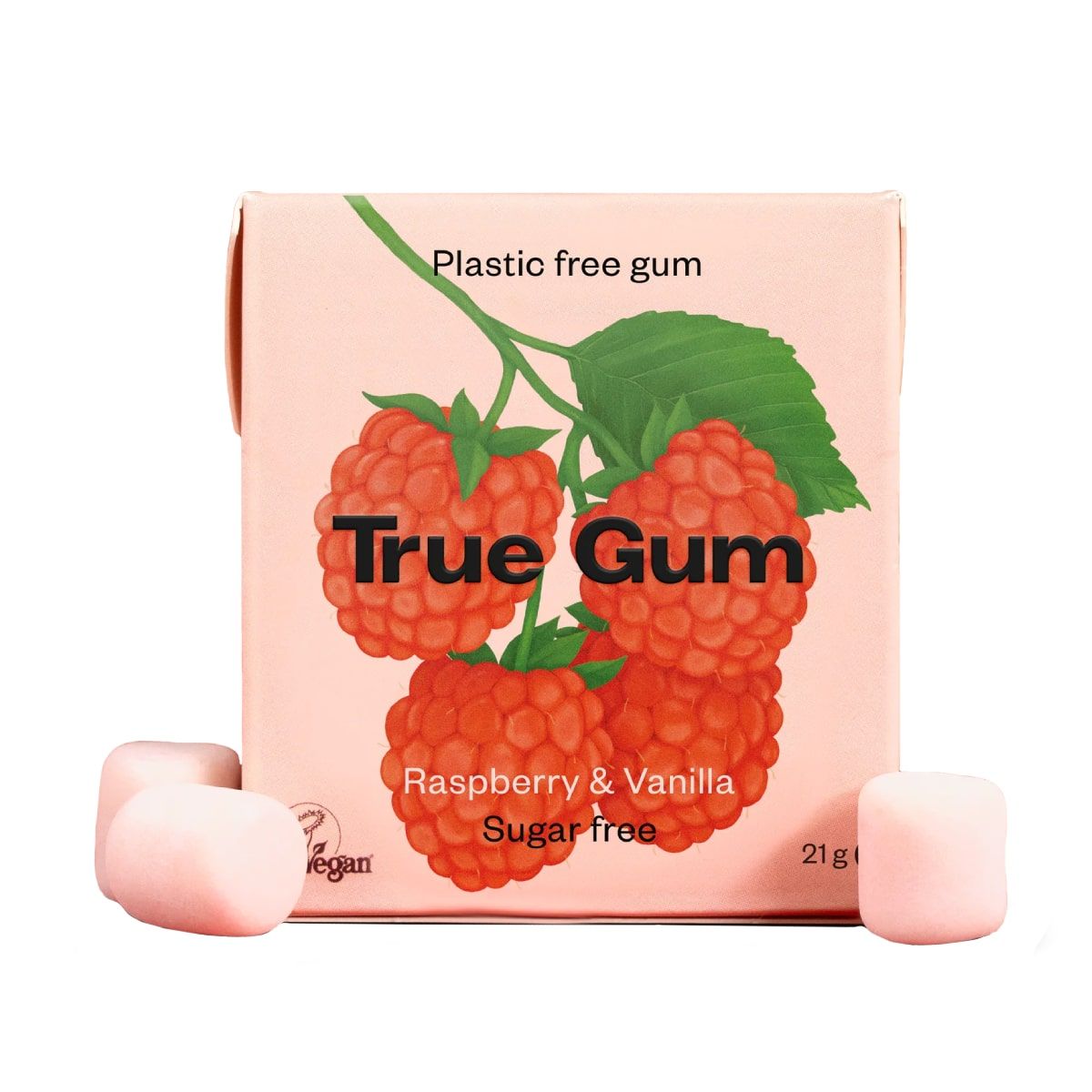 Becukrė kramtomoji guma, aviečių ir vanilės skonio TRUE GUM