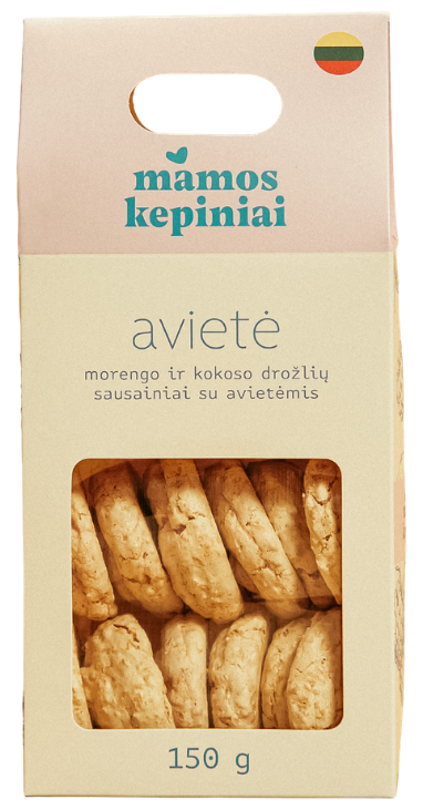 Morengo ir kokoso drožlių sausainiai su avietėmis MAMOS KEPINIAI, 150 g