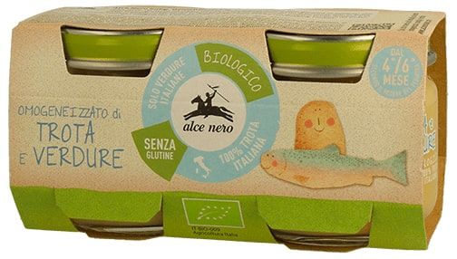 Upėtakio ir daržovių tyrelė kūdikiams nuo 4 mėn., ekologiška ALCE NERO, 2 x 80 g