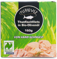 Dryžuotojo tuno filė ekologiškame alyvuogių aliejuje FISH4EVER, 160 g