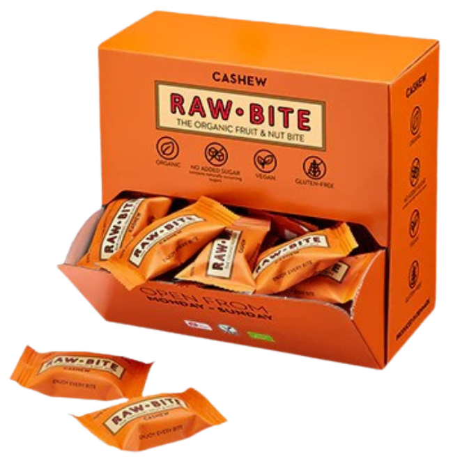 Batonėliai su anakardžiais, ekologiški, dėžutėje (mini) RAWBITE, 45 vnt. x 15 g
