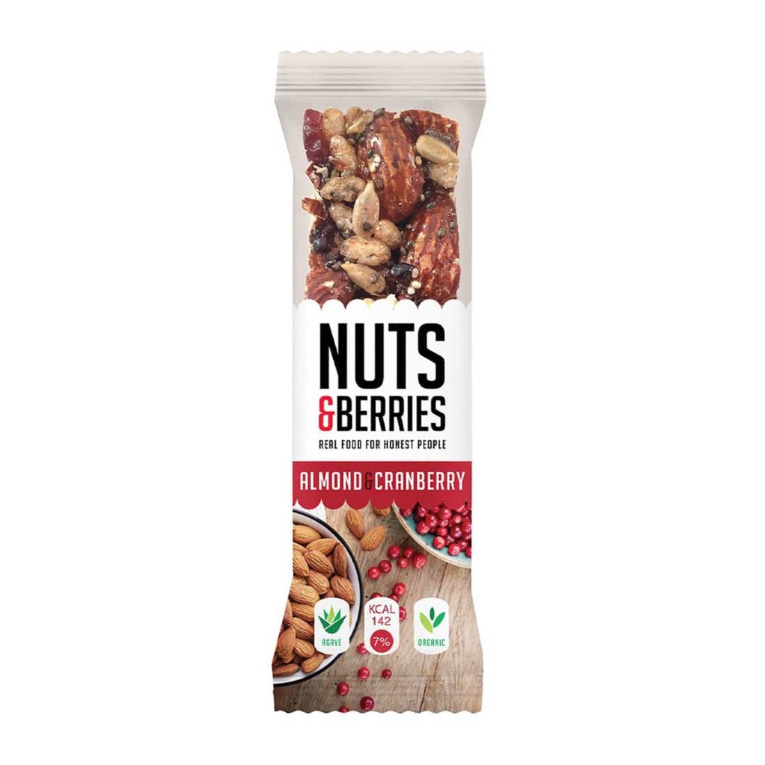 Batonėlis su migdolais ir spanguolėmis NUTS&BERRIES