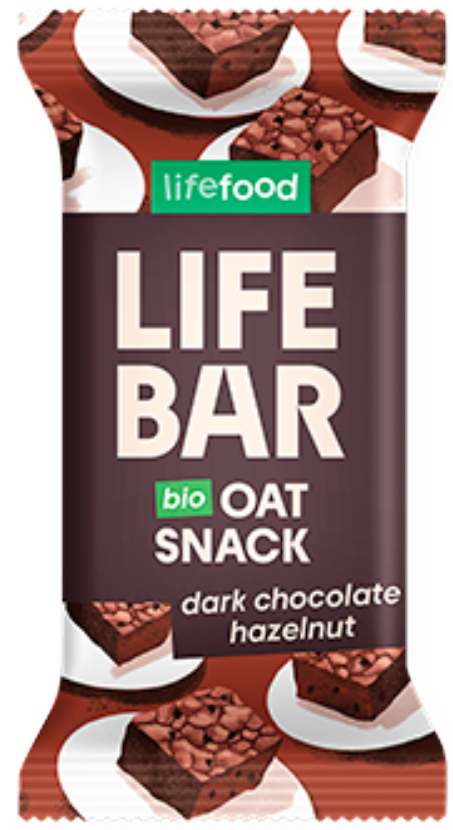 Oat bar with dark chocolate and hazelnuts, organic LIFEFOOD, 40 g