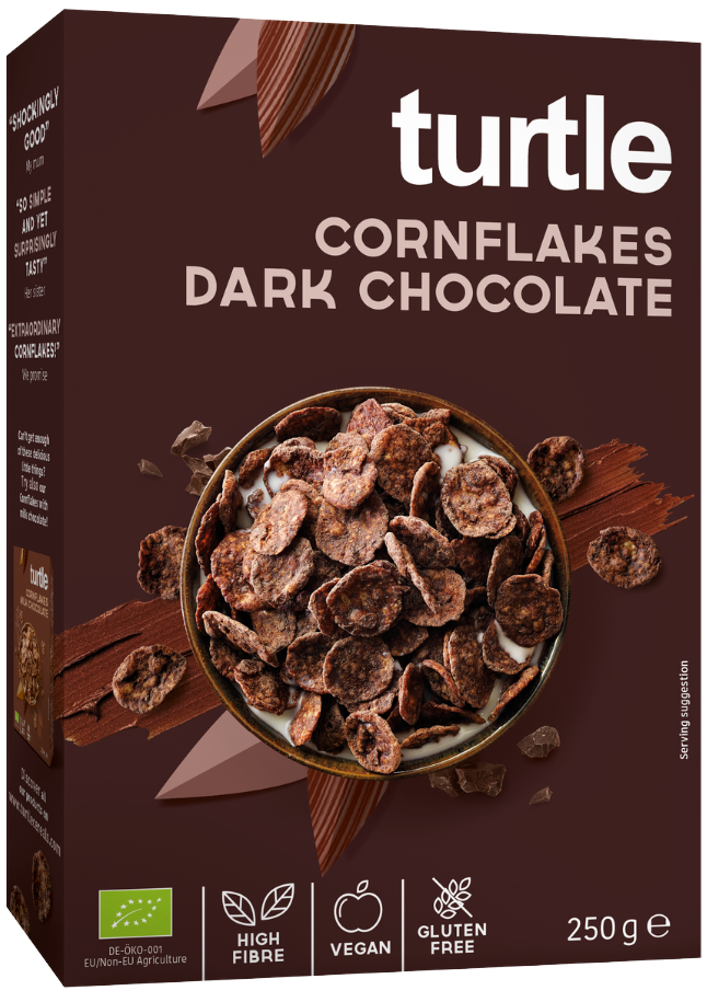 Kukurūzų dribsniai su juoduoju šokoladu, ekologiški TURTLE, 250 g