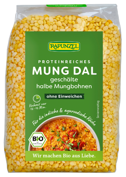 Skaldytos šlifuotos spindulinės pupuolės mung, ekologiškos RAPUNZEL, 500 g