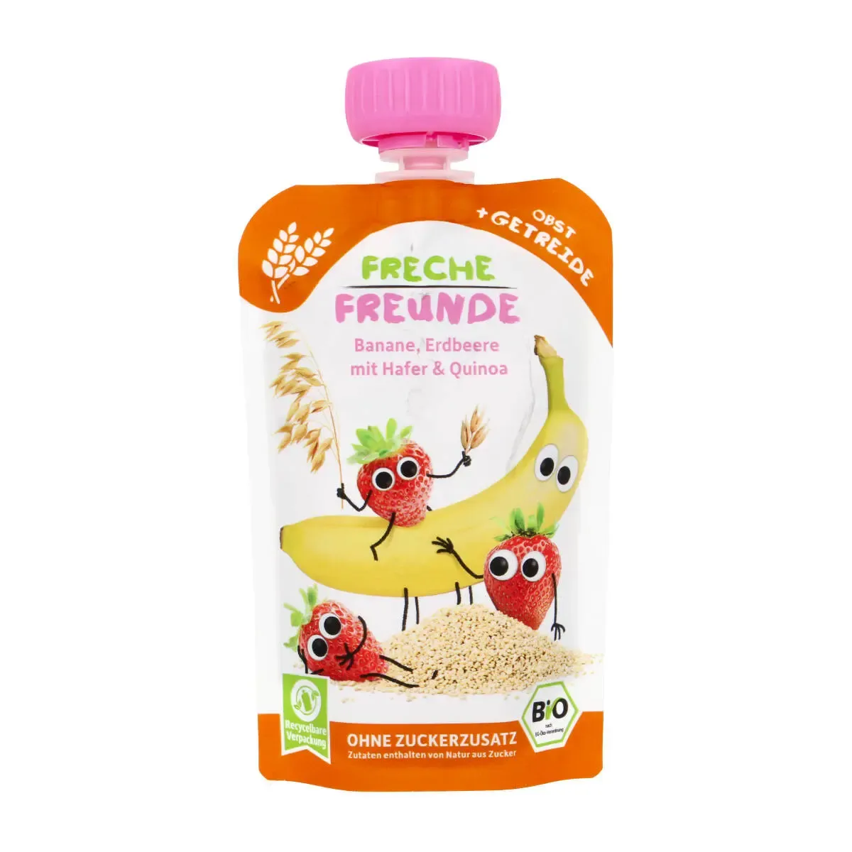 Bananų, braškių ir avižų tyrelė su bolivine balanda, nuo 6 mėn. FRECHE FREUNDE