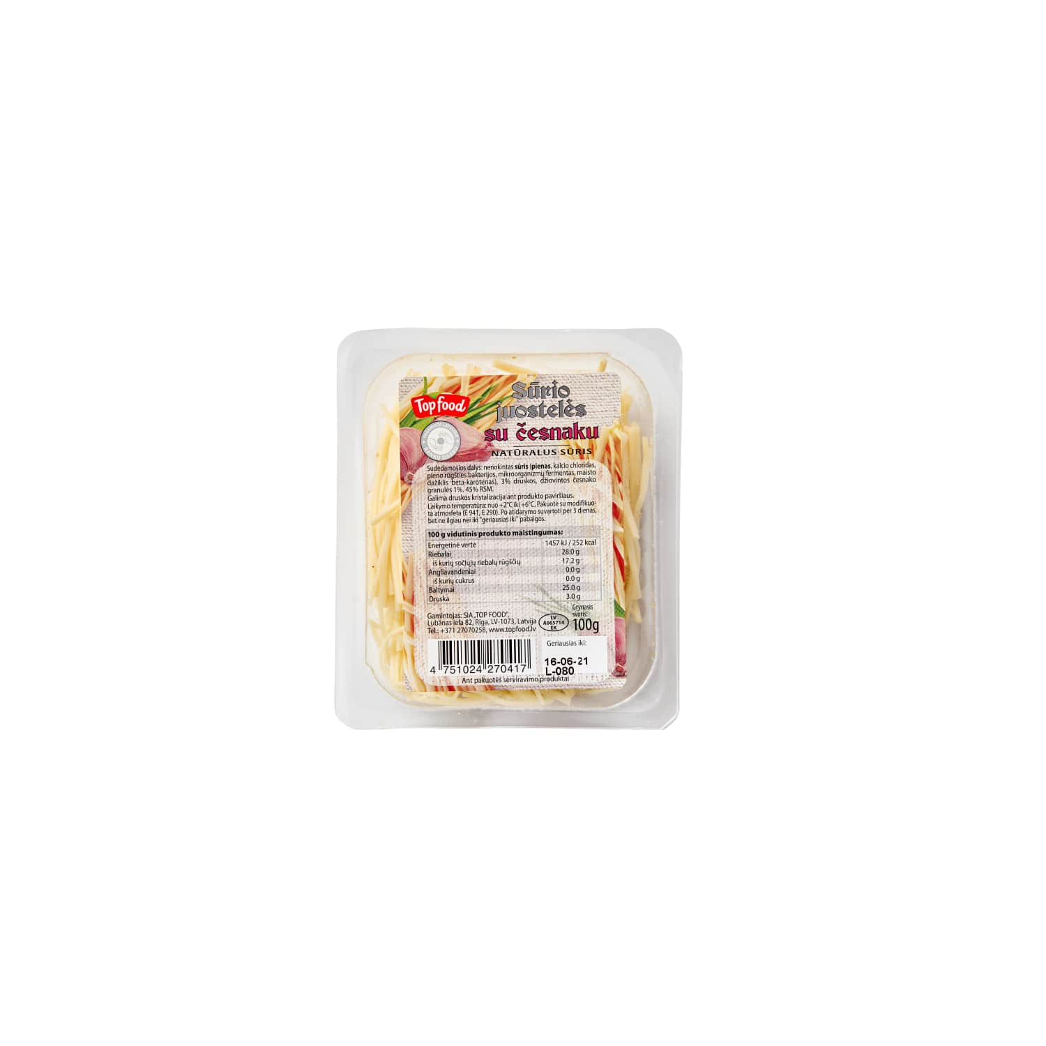 Sūrio juostelės su čes. TOP FOOD, 45 %, 100 g