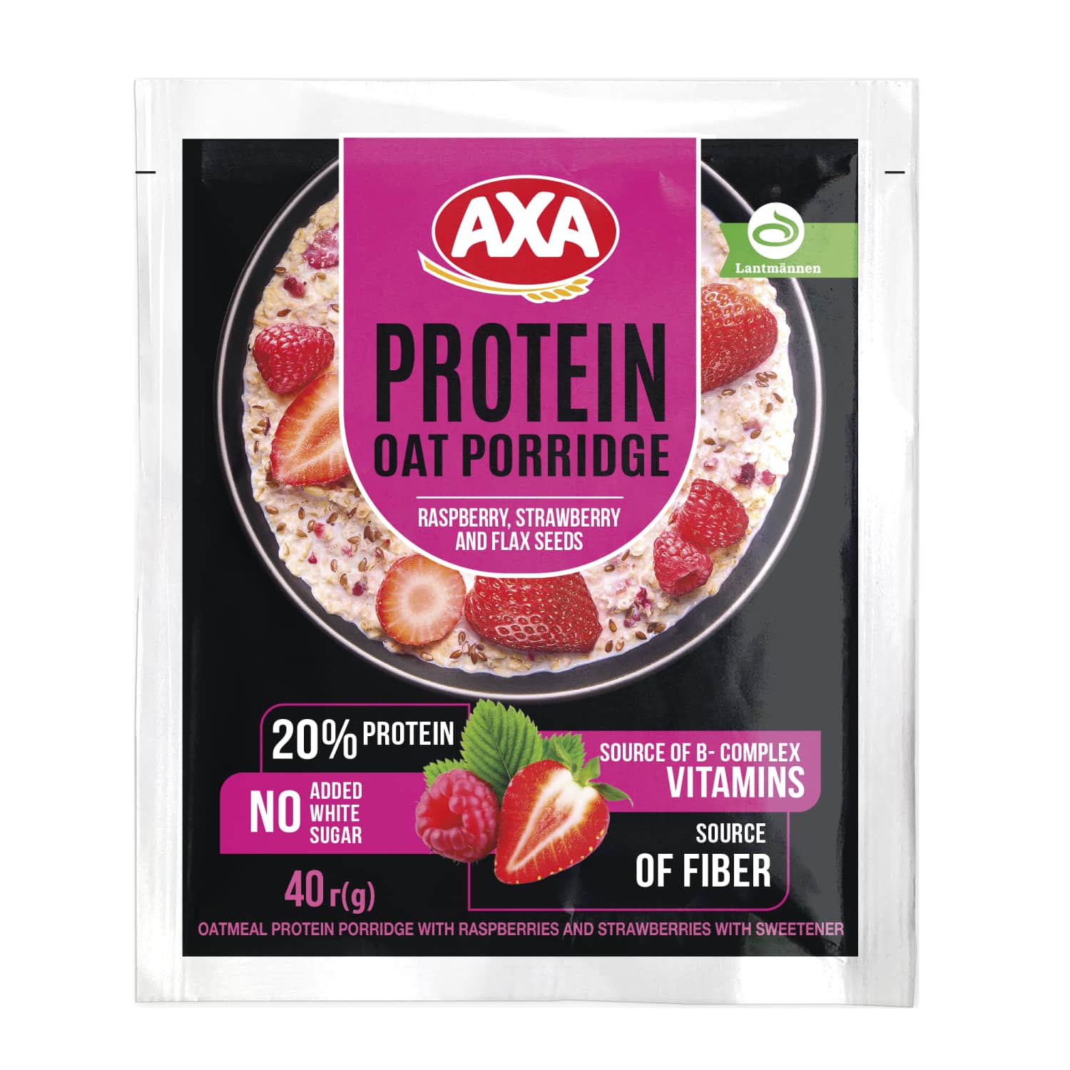 Овсяная белковая каша с малиной, клубникой AXA, 40 г