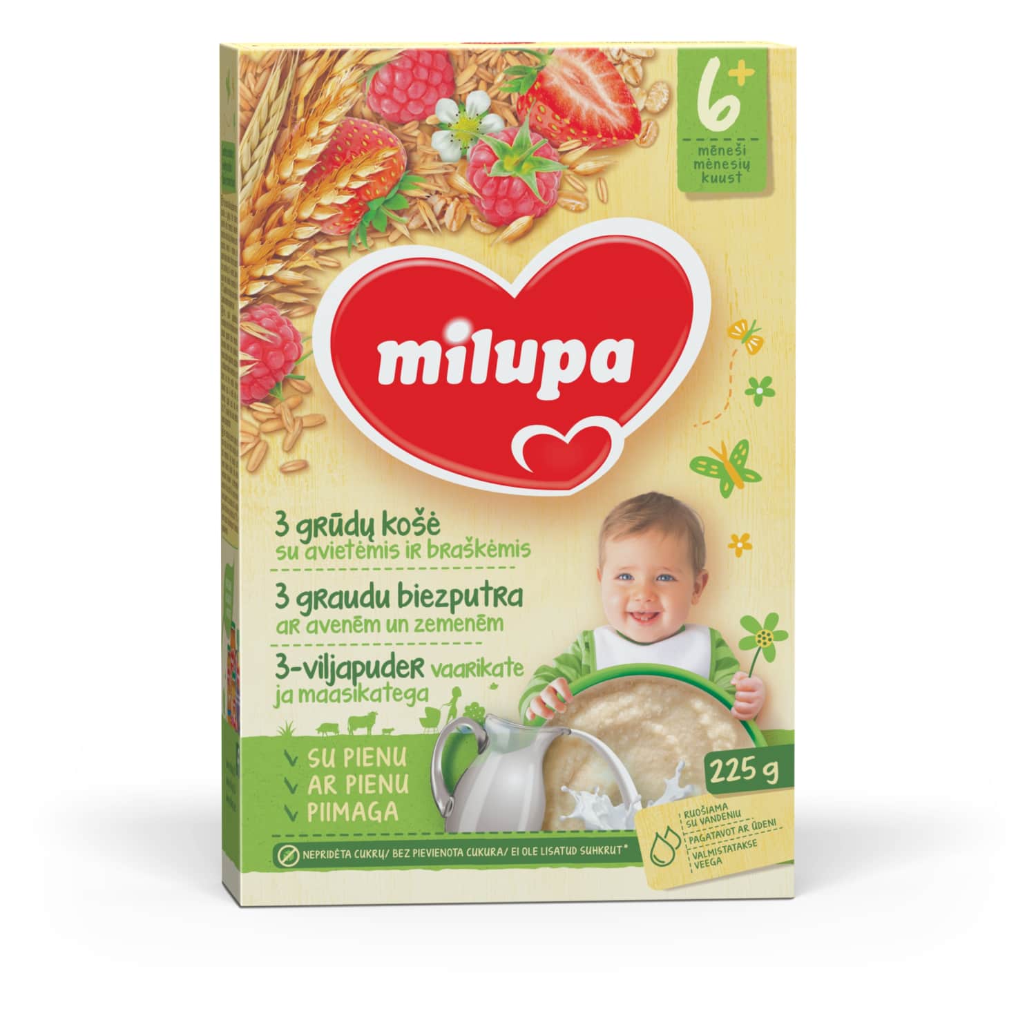 3 злаковая каша с ягодами MILUPA, 6 мес, 225 г