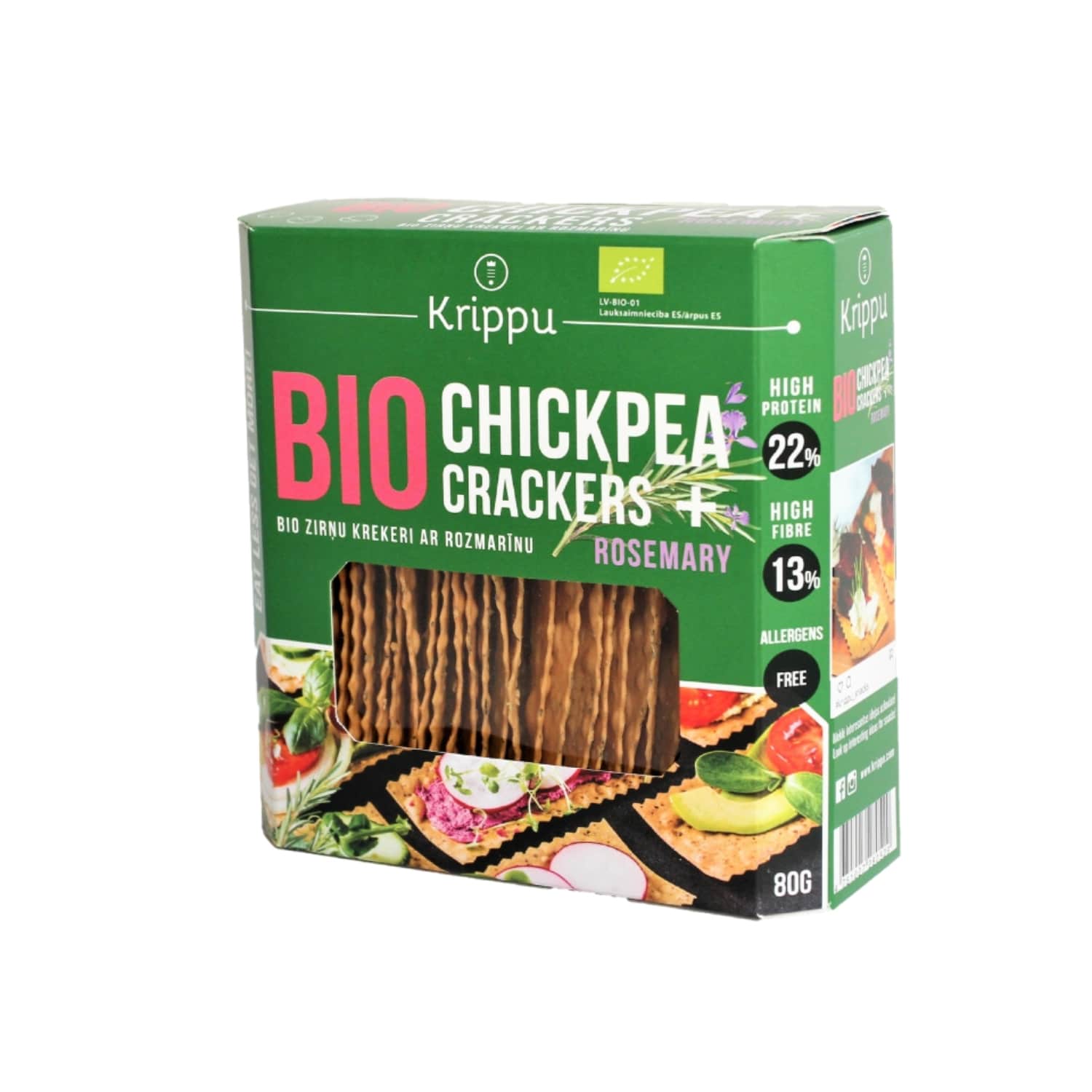 Organic chickpea crackers with rosemary KRIPPU, 80 g