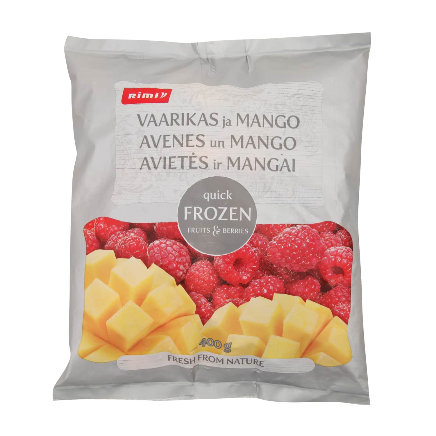 Quick frozen raspberries and mangoes RIMI, 400 g