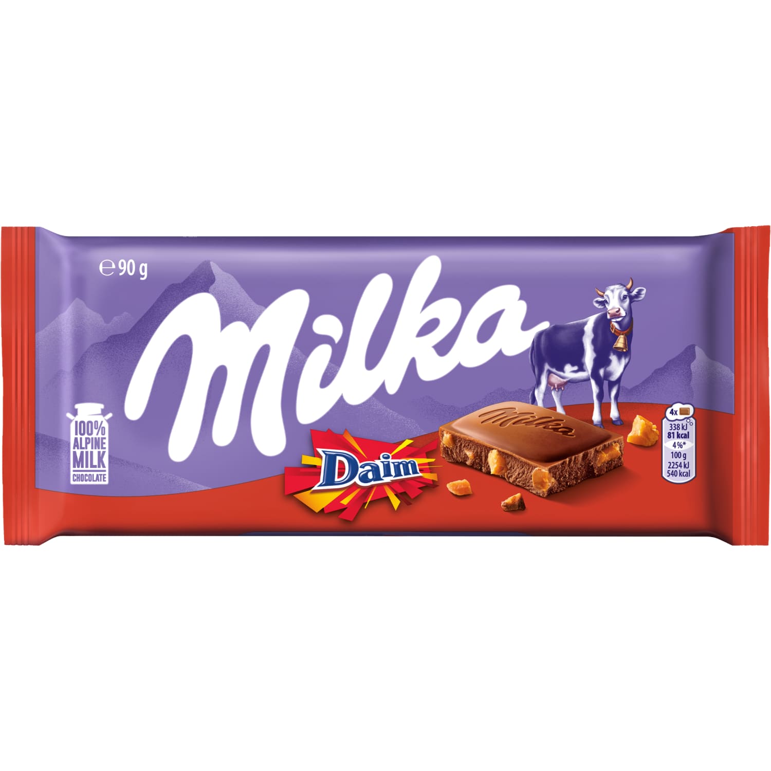Молочный шоколад MILKA с кусочками карамели DAIM, 90 г