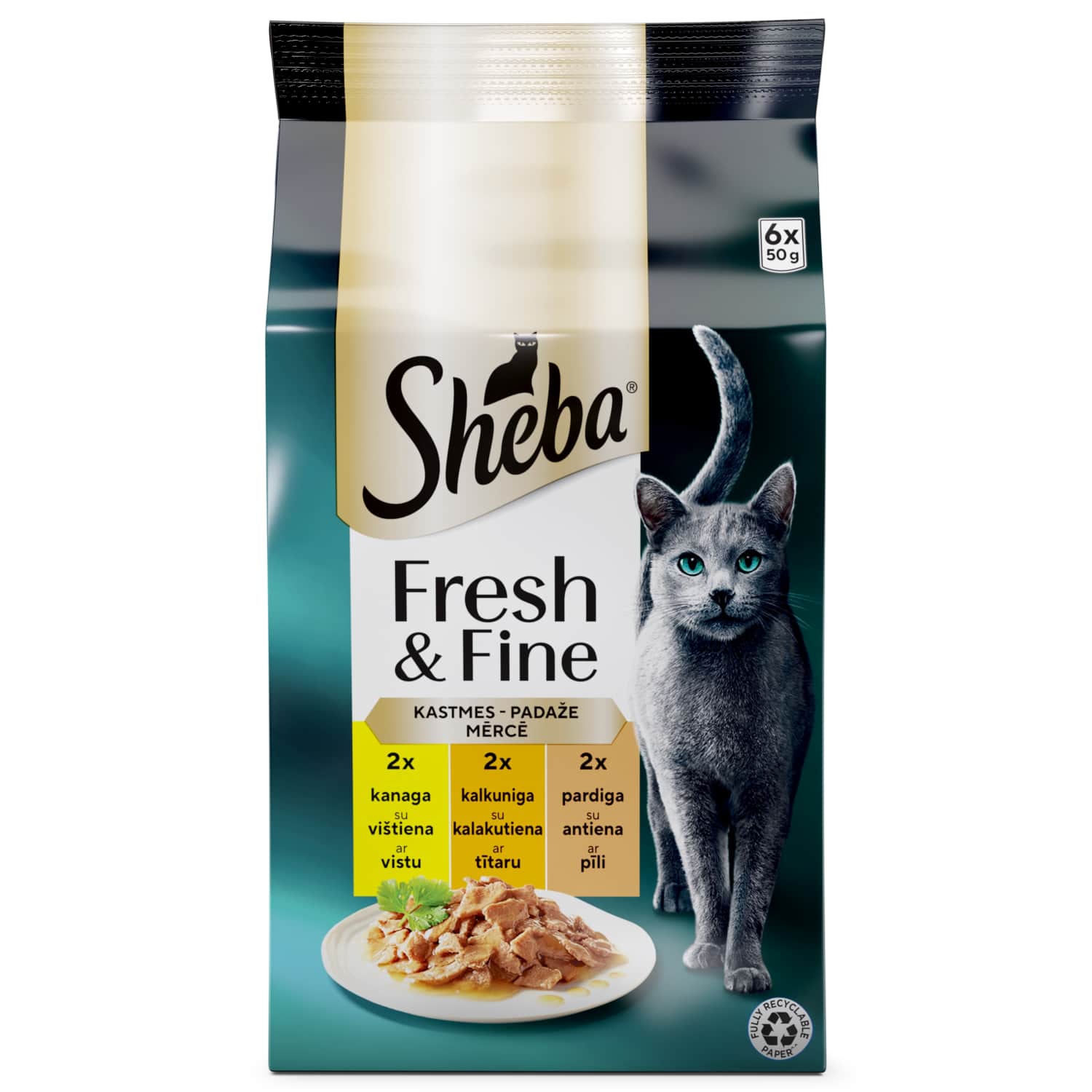 Kačių ėdalas SHEBA MINI su paukšt. 6 x 50 g