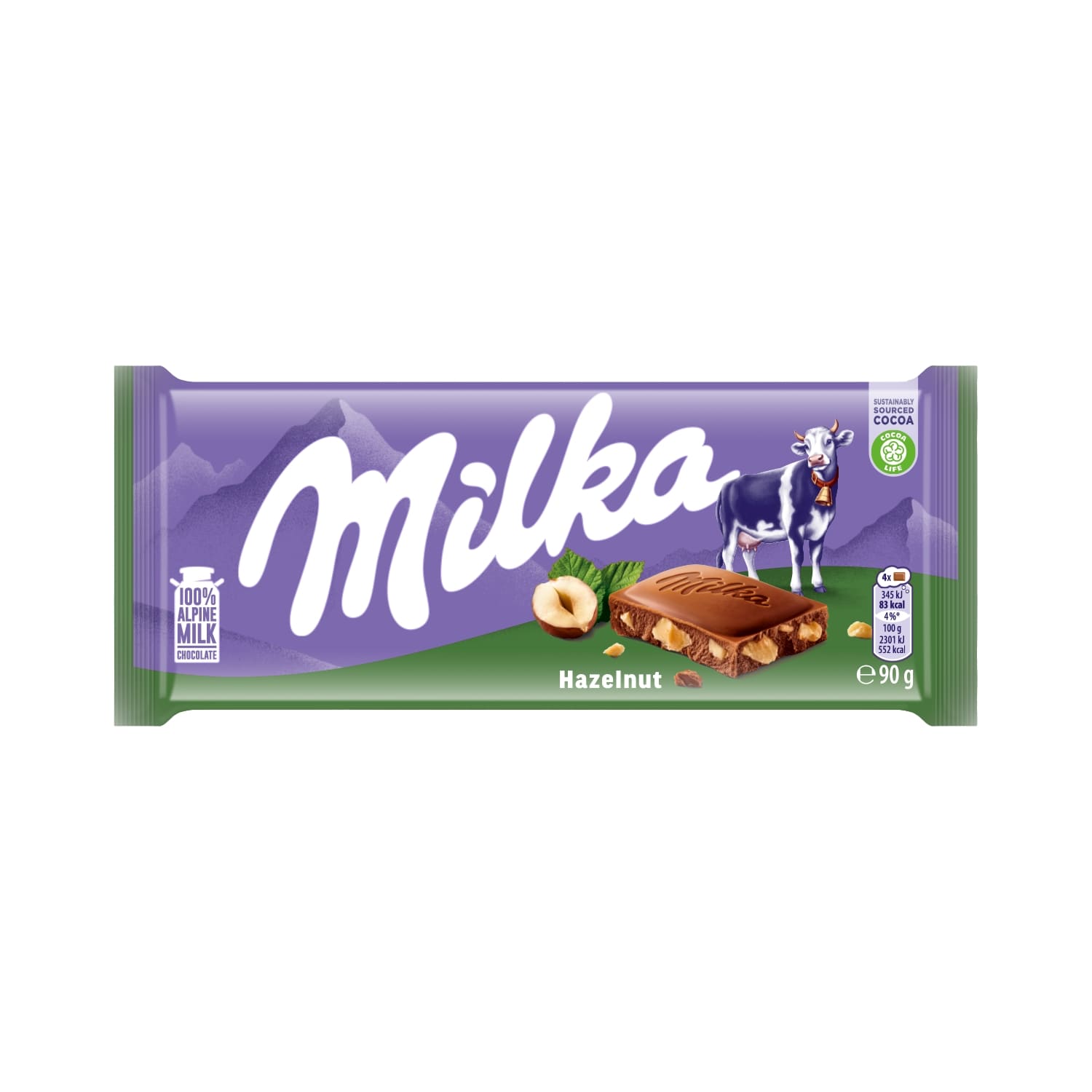 Молочный шоколад MILKA с измельченными лесными орехами, 90 г