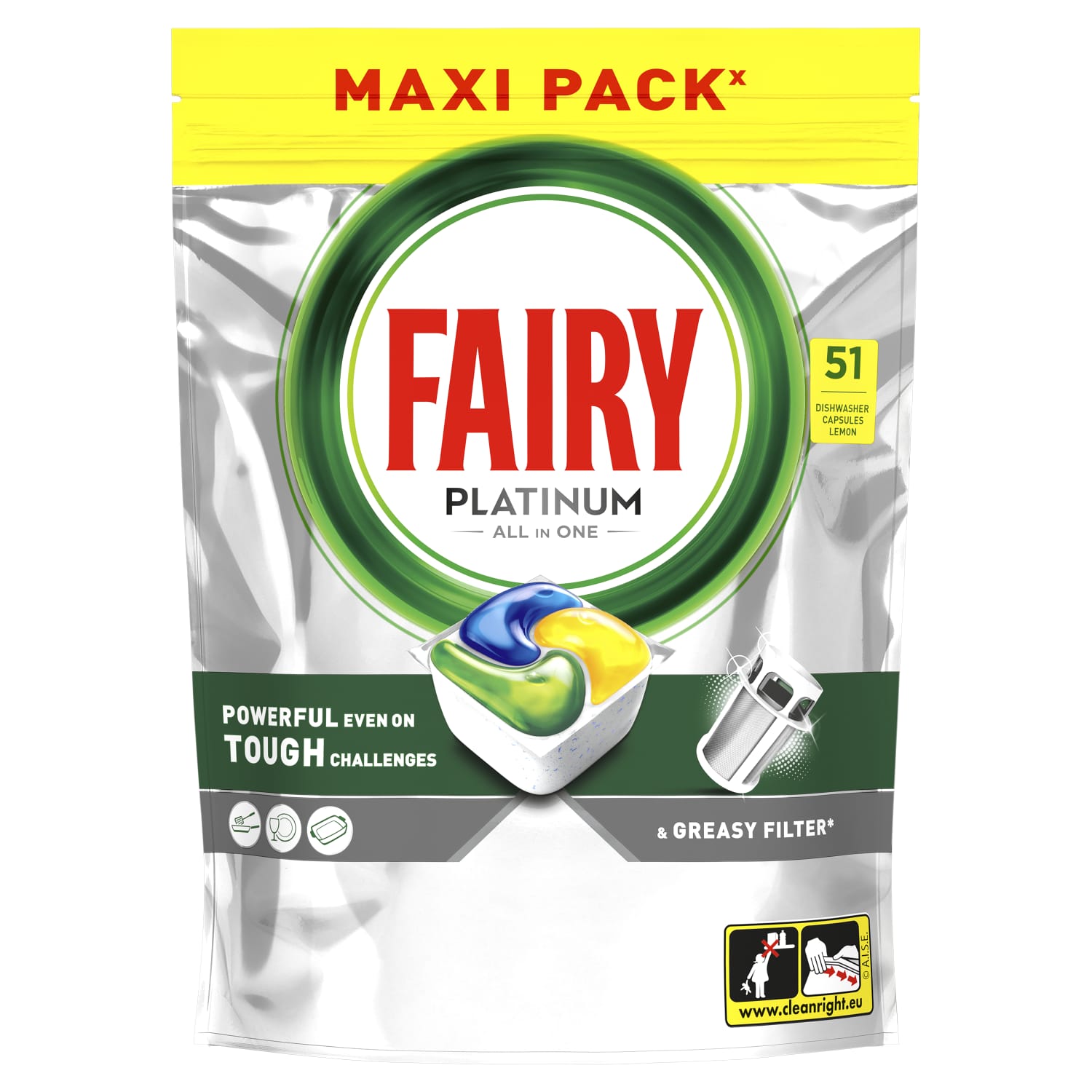 Indų pl. kaps. FAIRY PLATINUM LEMON, 51 vnt.