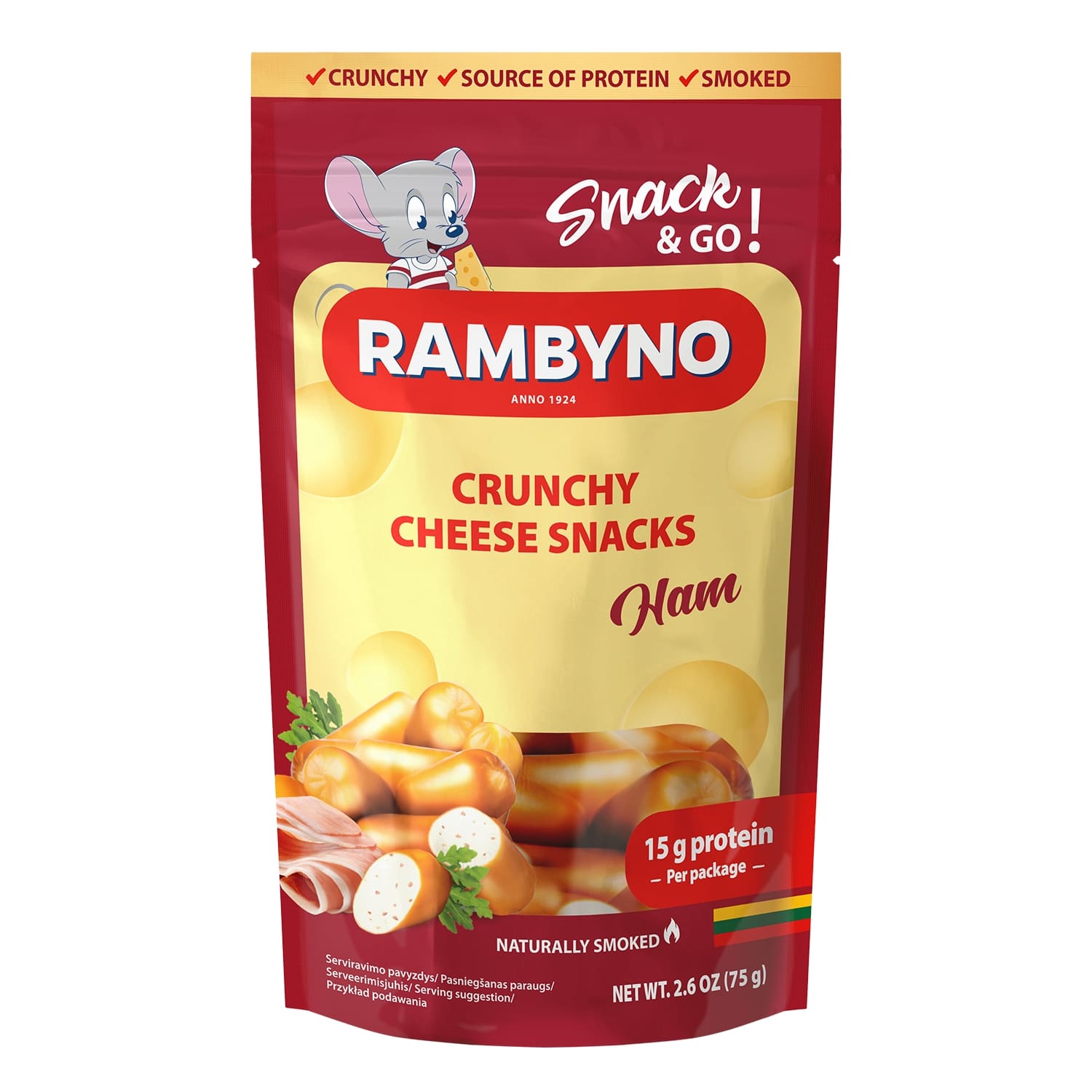 Cheese snack “Rambyno” with ham, 45% 75g