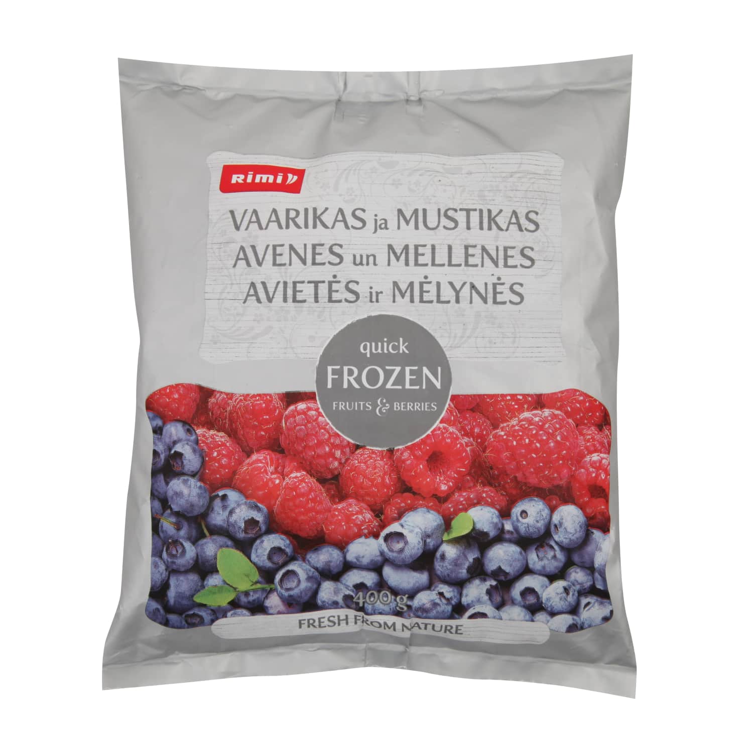 Raspberry-blueberry assortment, frozen, Rimi 400 g