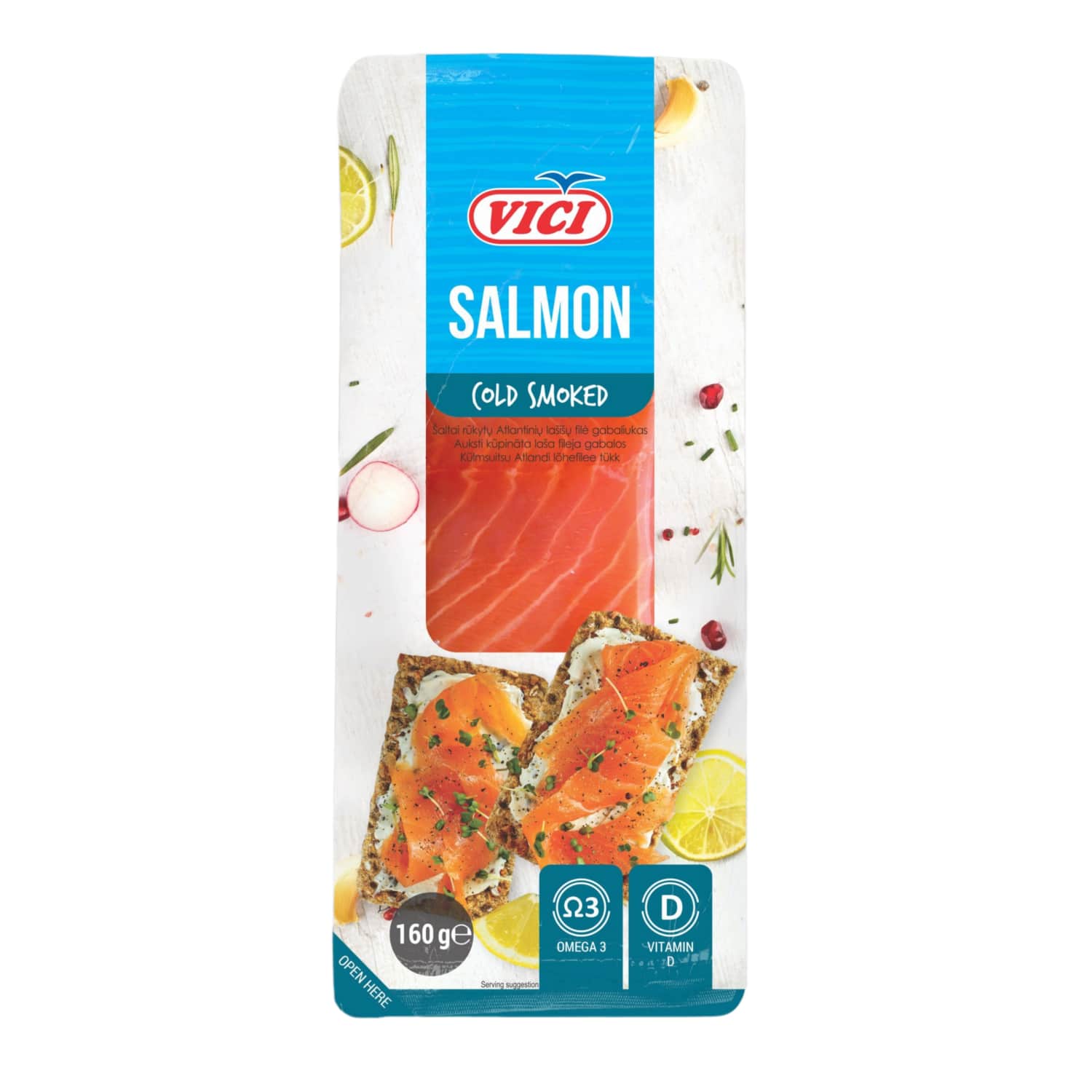 Холодного копчения филе лосося VIČI, кусок с кожей, 160 г