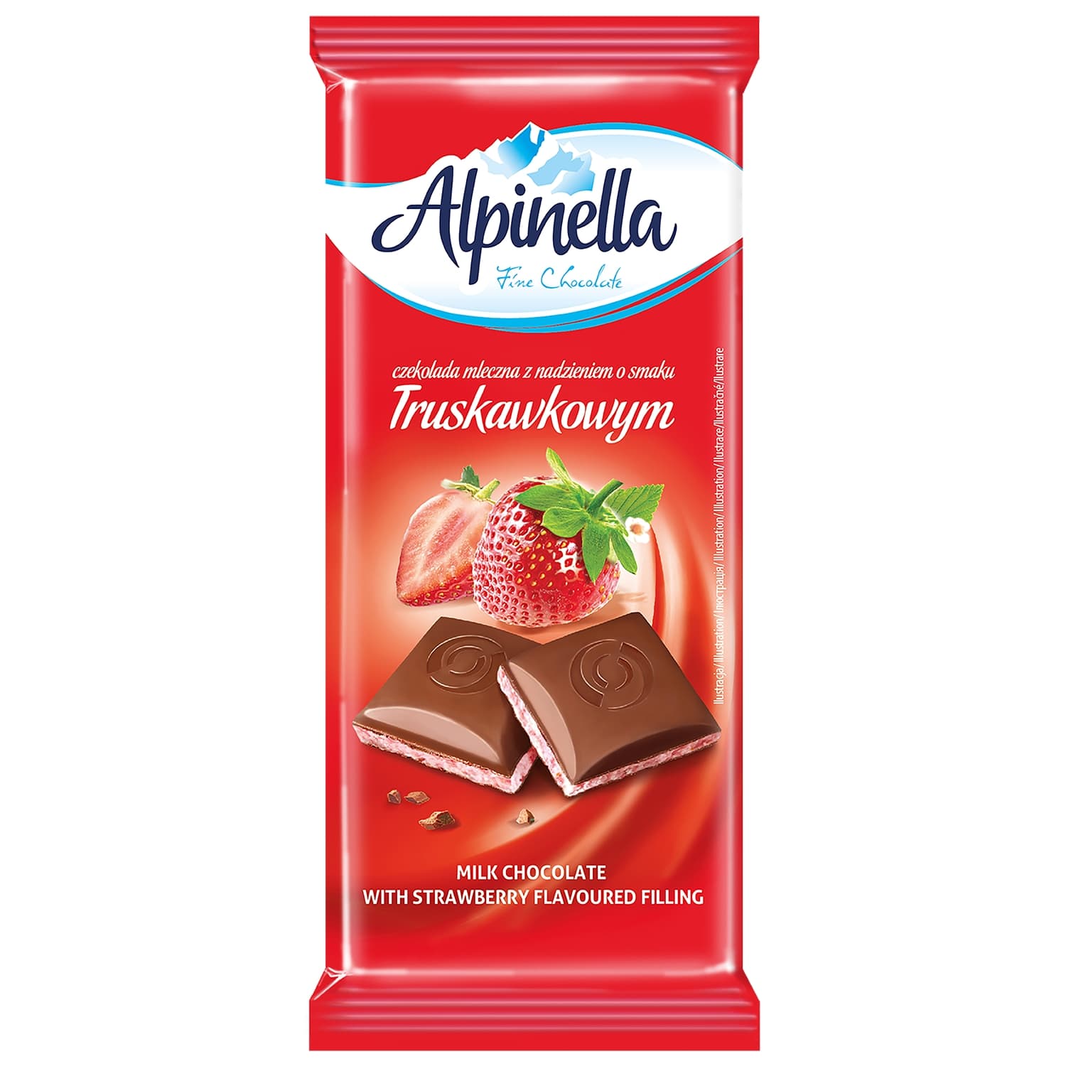 Milk chocolate with strawberry filling ALPINELLA, 100 g