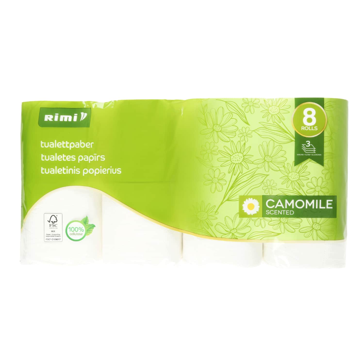 Туалетная бумага RIMI CAMOMILE, 3 слоя, 8 шт.