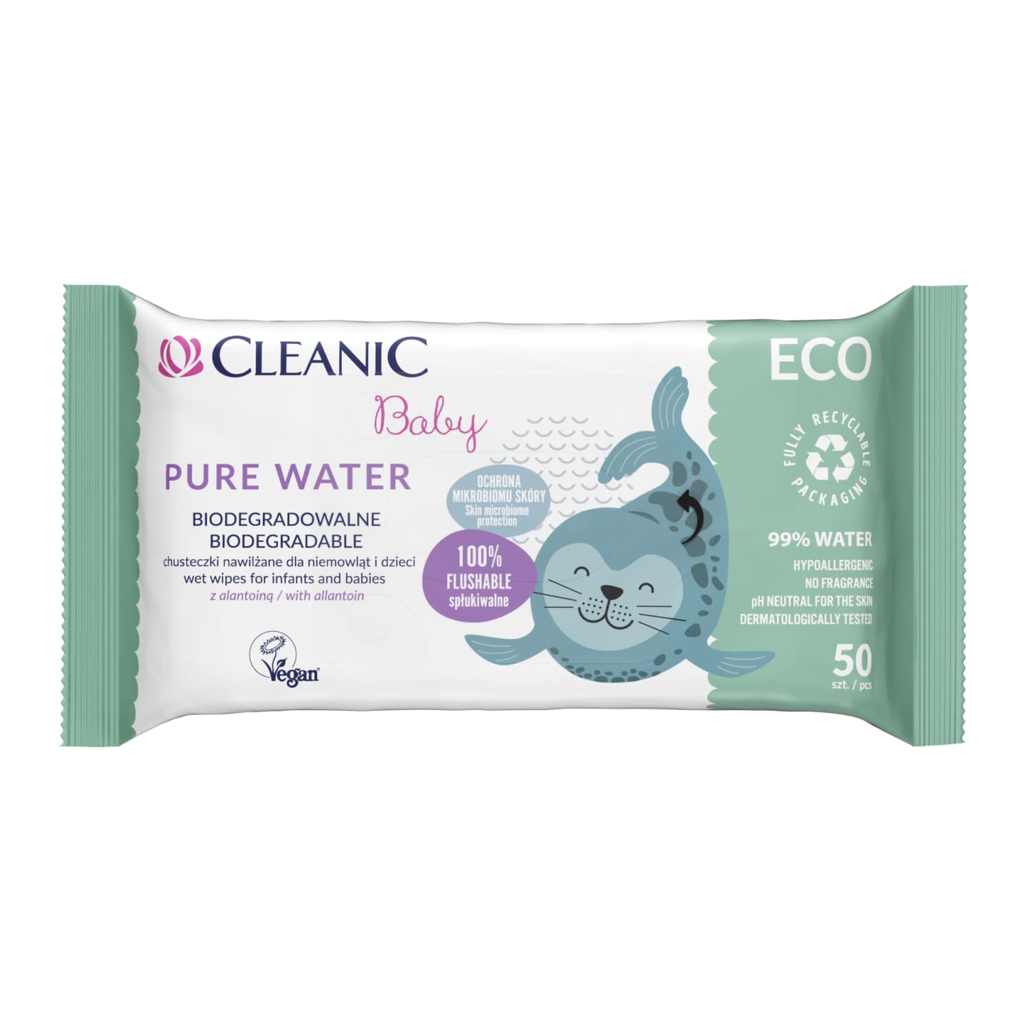 Wet wipes CLEANIC ECO PURE WATER, 50 pcs.