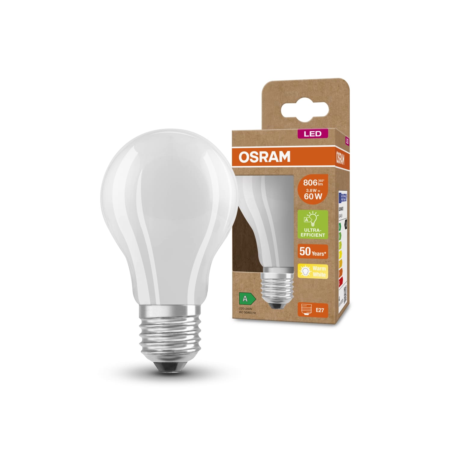 Led lempa OSRAM, cla60 4w 830k e27
