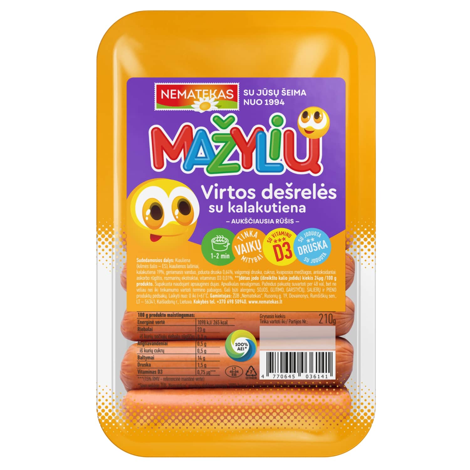 Boiled LITTLE sausages with turkey, 210g