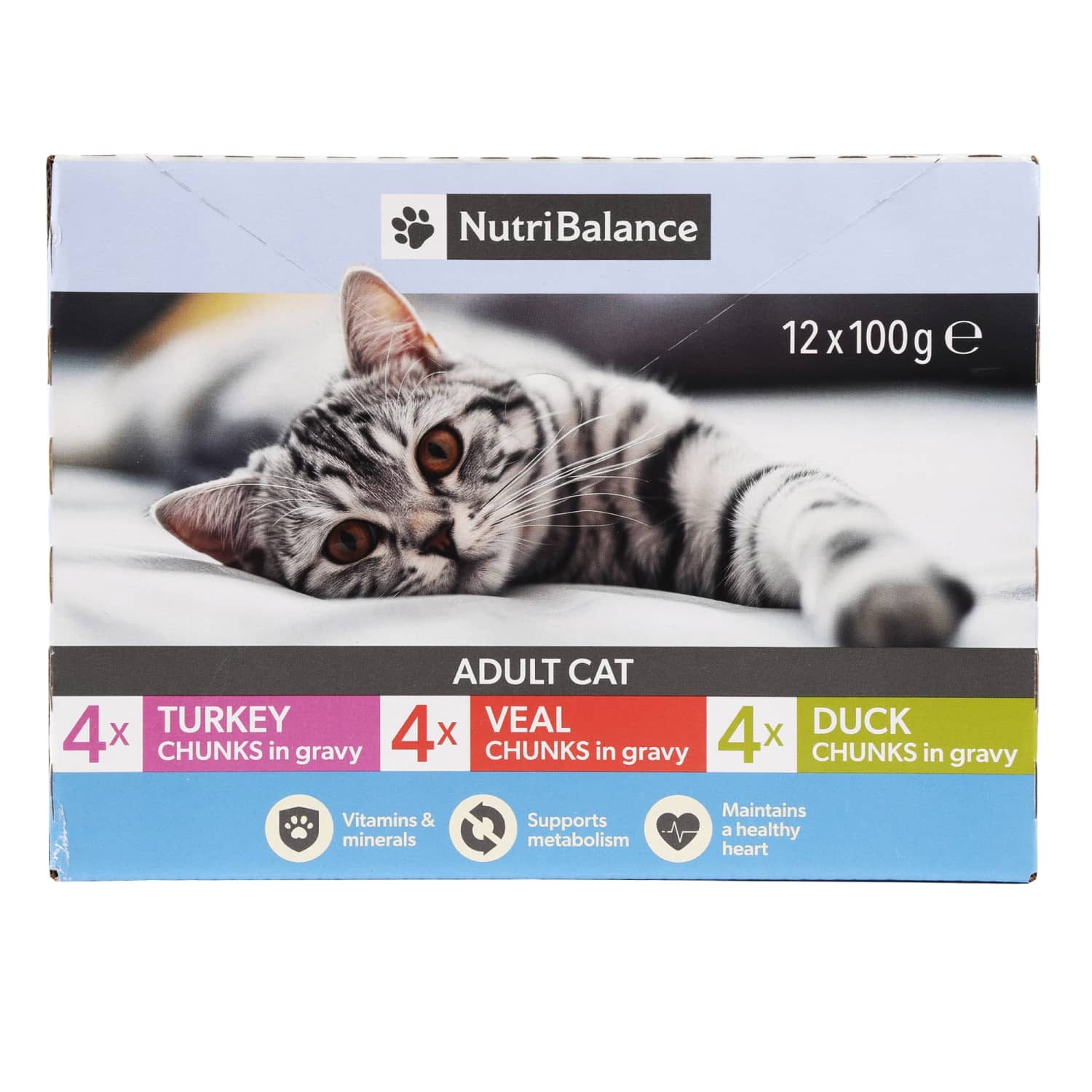 Cat food with meat pieces NUTRIBALANCE, 12x100 g