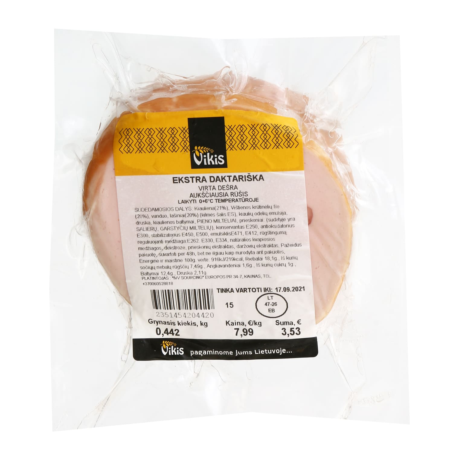 Boiled EXTRA DAKTARIŠKA sausage, a.r., 1 kg