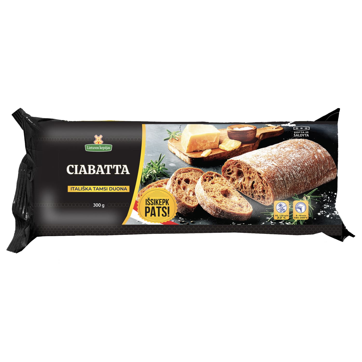 Темный хлеб чиабатта LIETUVOS KEPĖJAS, 300 г