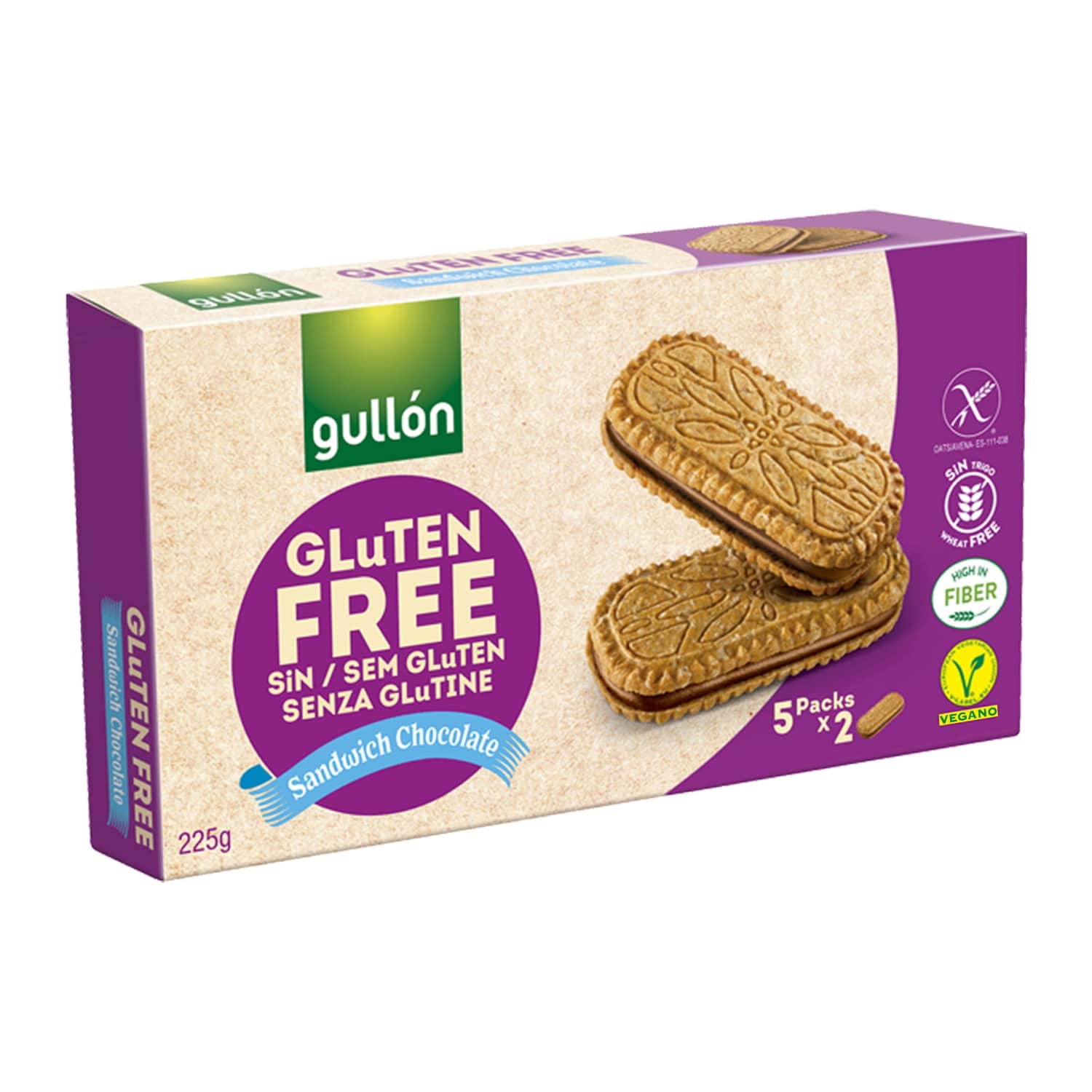 Песочное печенье без глютена с шоколадной начинкой GULLON, 225 г