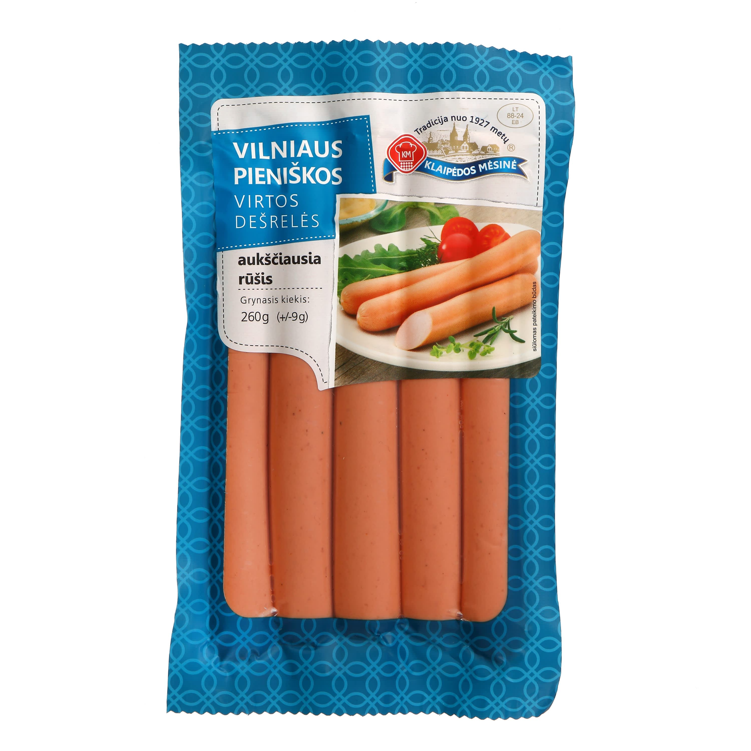 Boiled VILNIUS milk sausages, a.r., 260 g