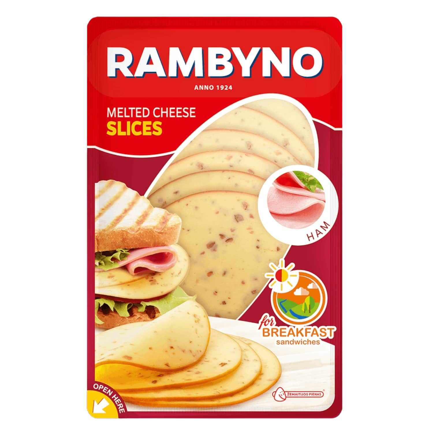 RAMBYNO melted cheese with ham, sliced, 45%, 150g