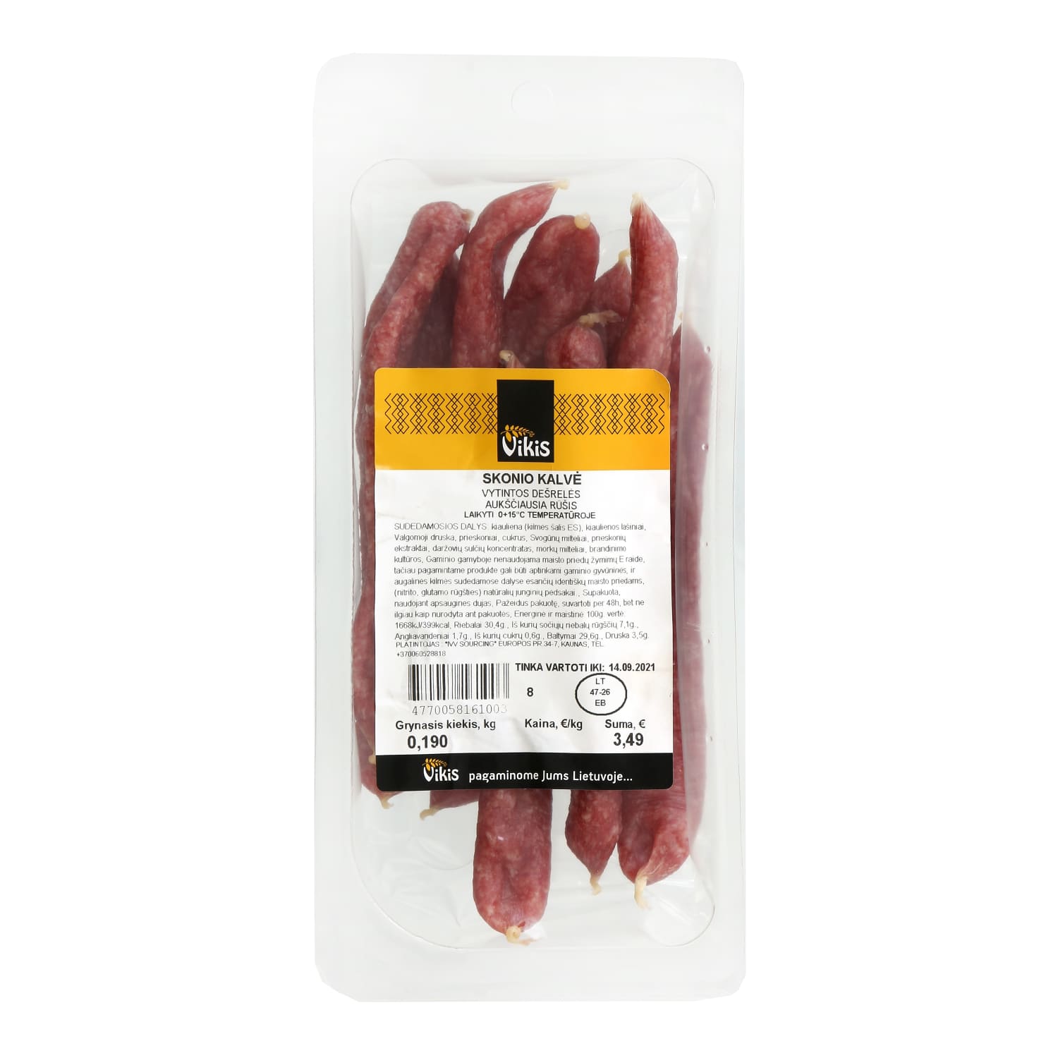 Dried sausages SKONIO KALVĖ VIKIS, a.r., 190 g